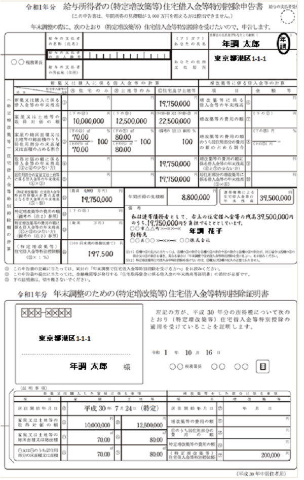 給与所得者の（特定増改築等）住宅借入金等特別控除申告書の書き方、記入例