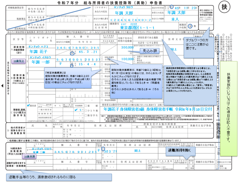 「令和7年分給与所得者の扶養控除等（異動）申告書」の書き方、記入例