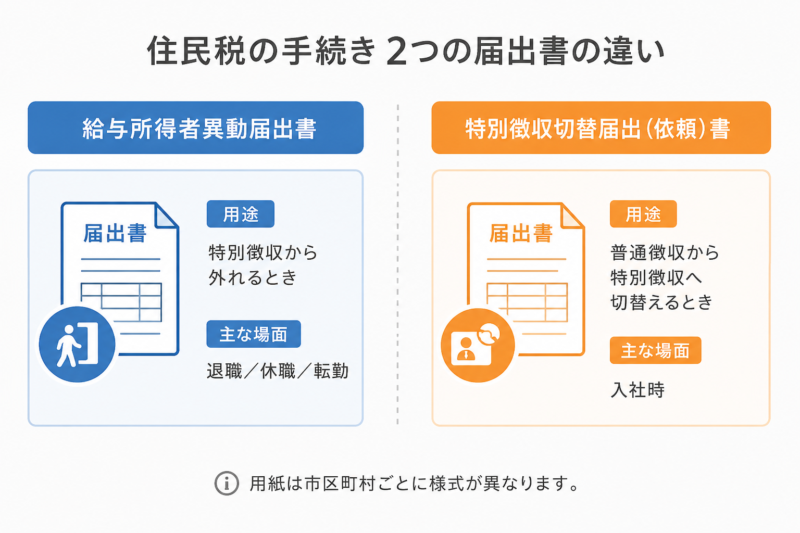 住民税の手続き 異動届と切替書の違いを示す比較図