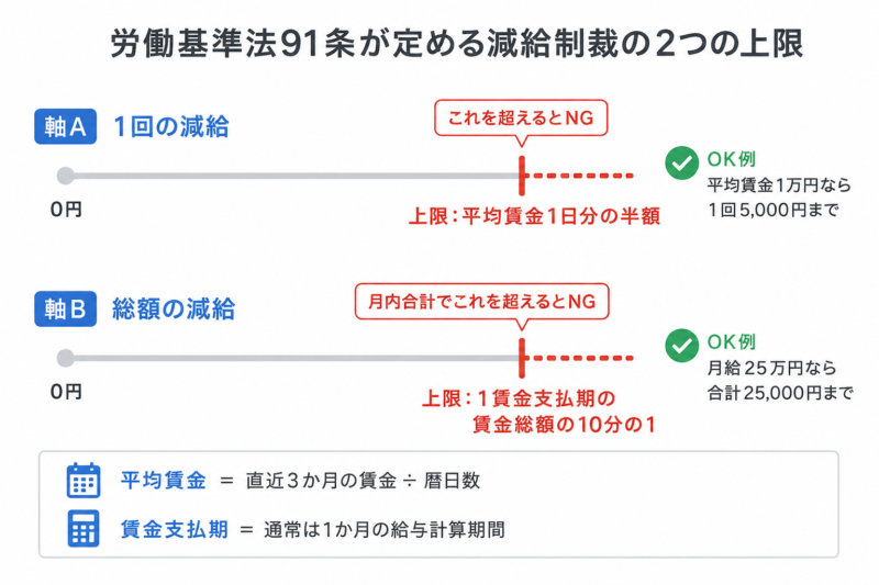   労働基準法91条が定める減給制裁の上限（1回の額と総額の2軸）