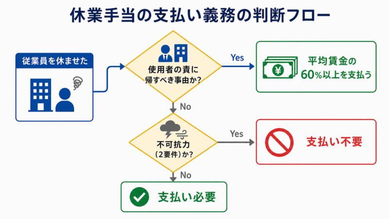 休業手当の支払い義務があるかどうかを判断するフロー図