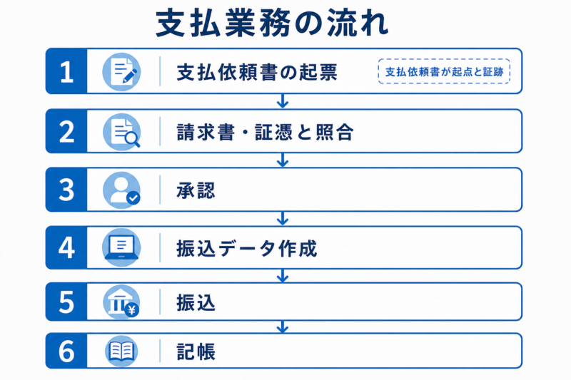 支払依頼書を起点とした支払業務の流れを示すフローチャート