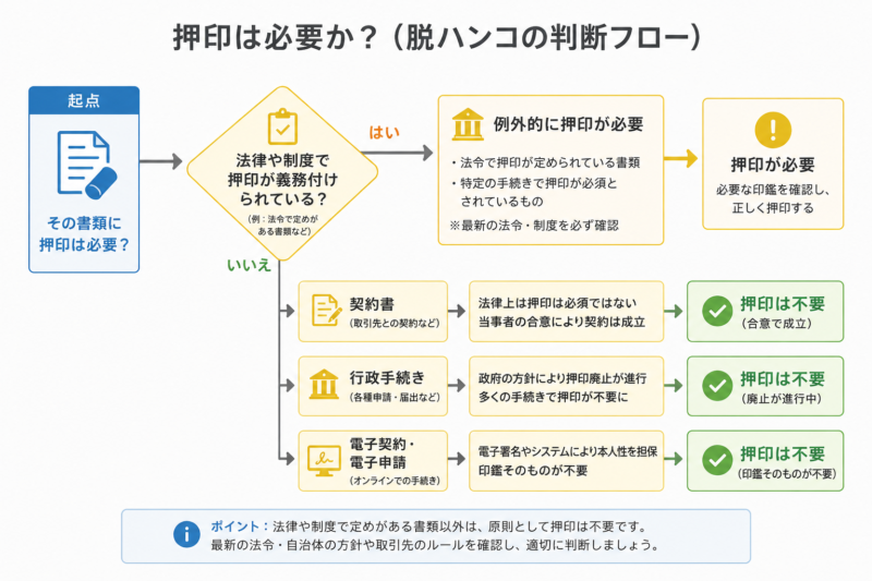 押印が必要かどうか（脱ハンコの現状）を判断するフロー図