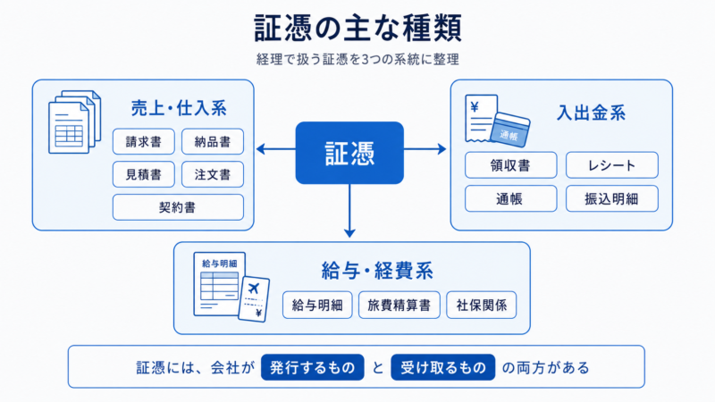 経理で扱う証憑を3系統に整理した図