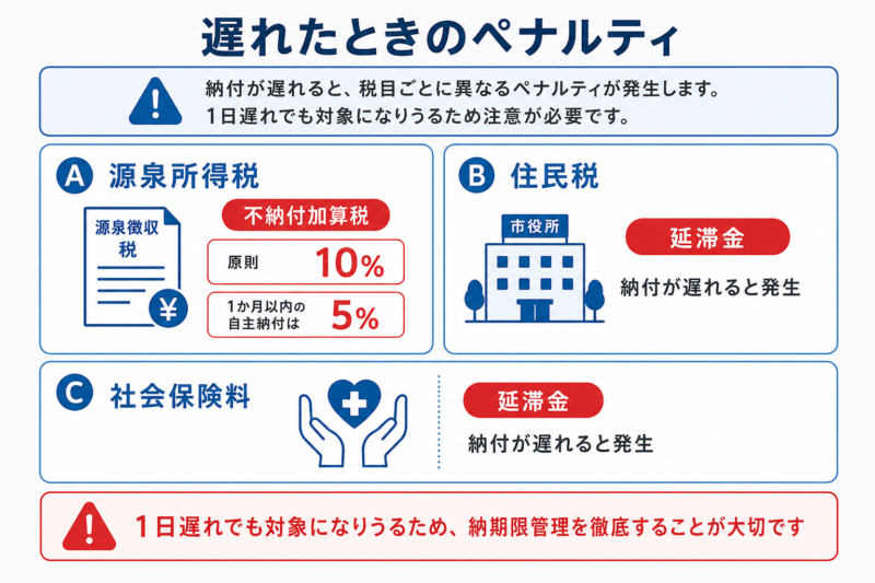 納付が遅れたときのペナルティの違いを示す図