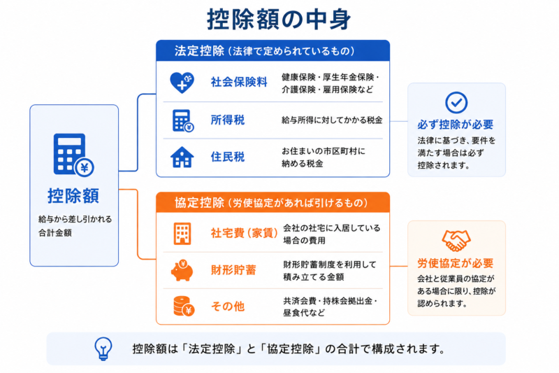  控除額の中身（法定控除・協定控除）を整理した図
