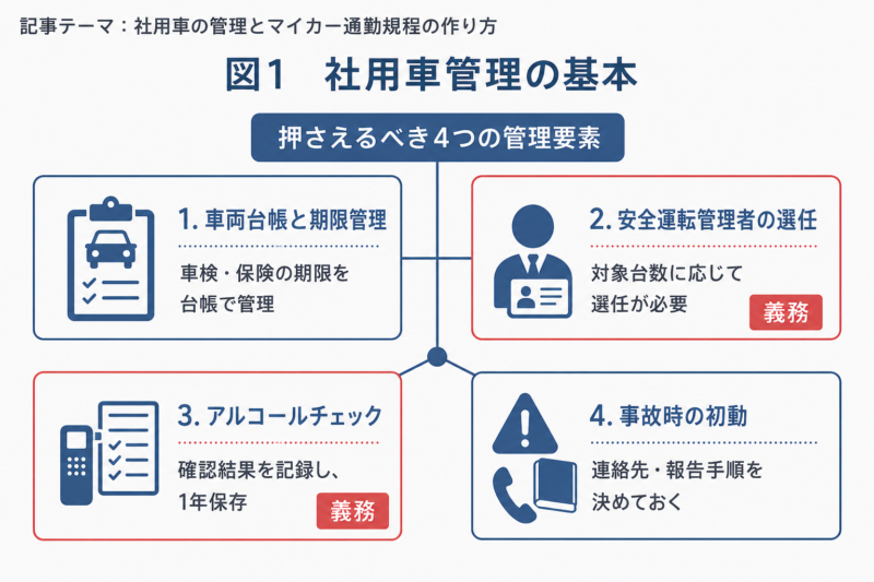 社用車管理の基本要素を示す図