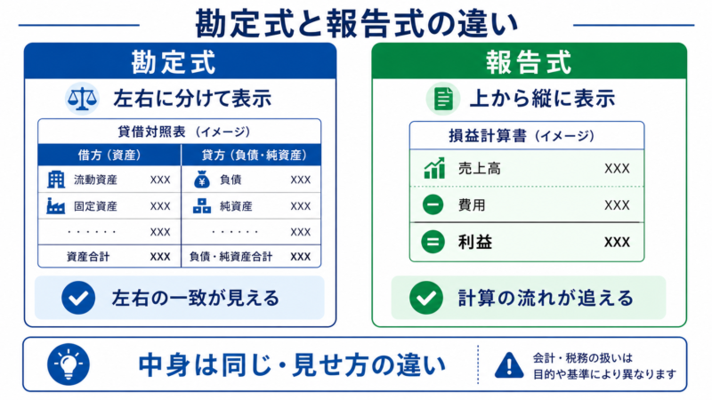 勘定式と報告式の表示方法の違い比較図