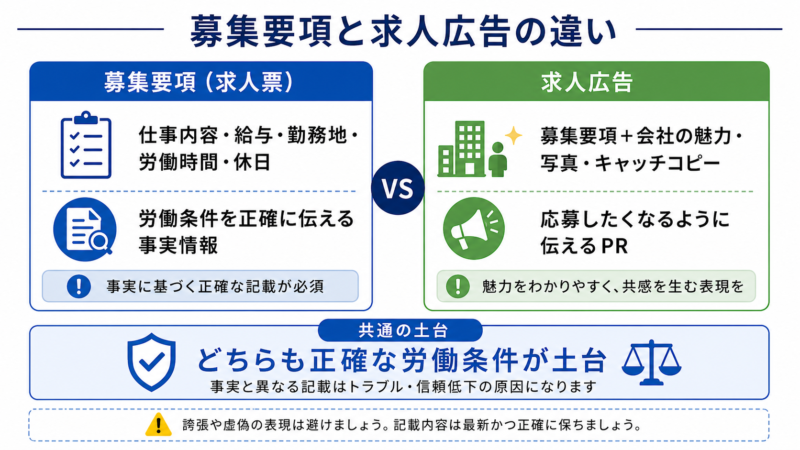 募集要項（求人票）と求人広告の違い比較図