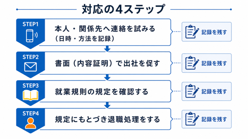 従業員と連絡が取れなくなったときの対応4ステップの図