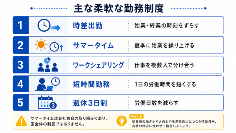 柔軟な勤務制度5種類の分類図