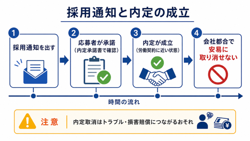 採用通知から内定成立までの流れの図