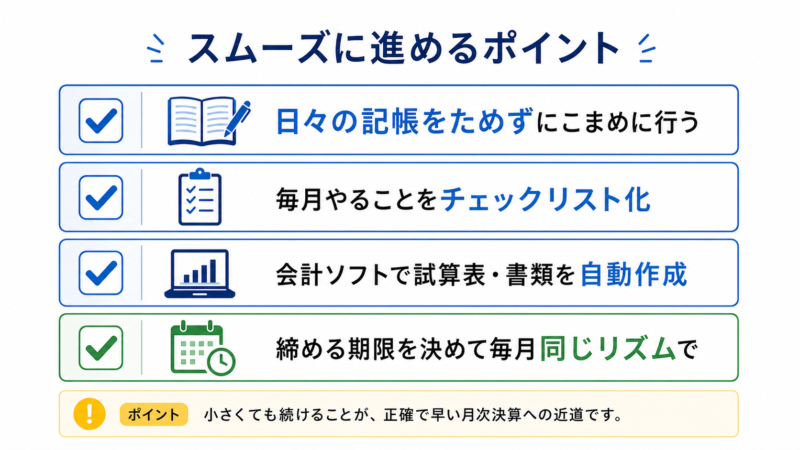 月次決算をスムーズに進めるポイントの図