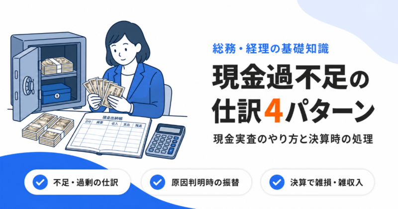 現金過不足の仕訳4パターンを解説する記事のアイキャッチ画像