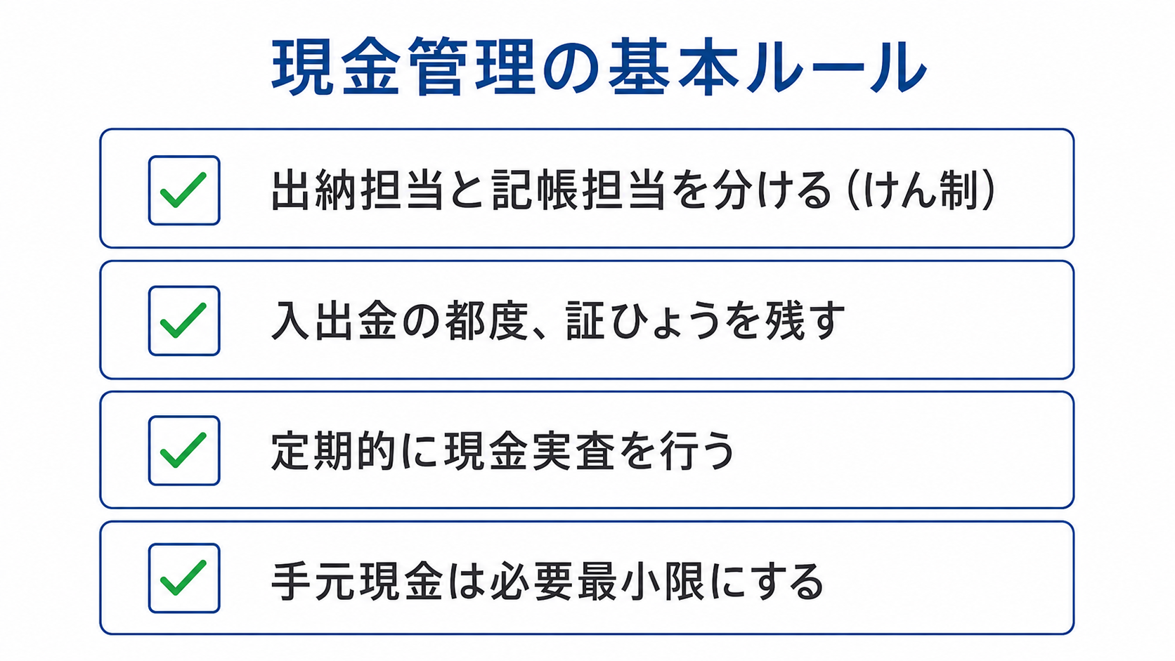現金管理の基本ルールをまとめたチェックリスト図