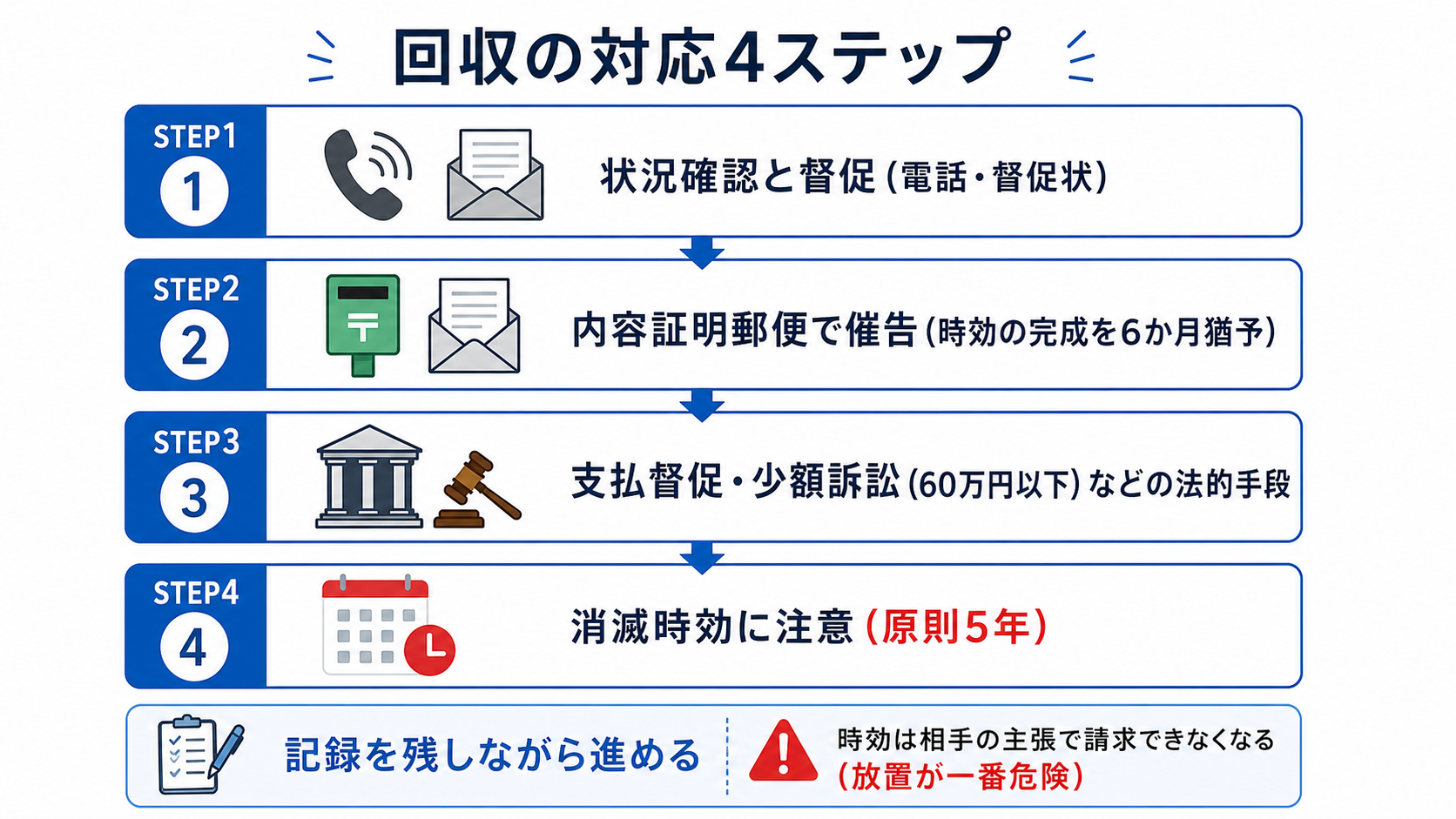 回収できない債権への対応4ステップの図