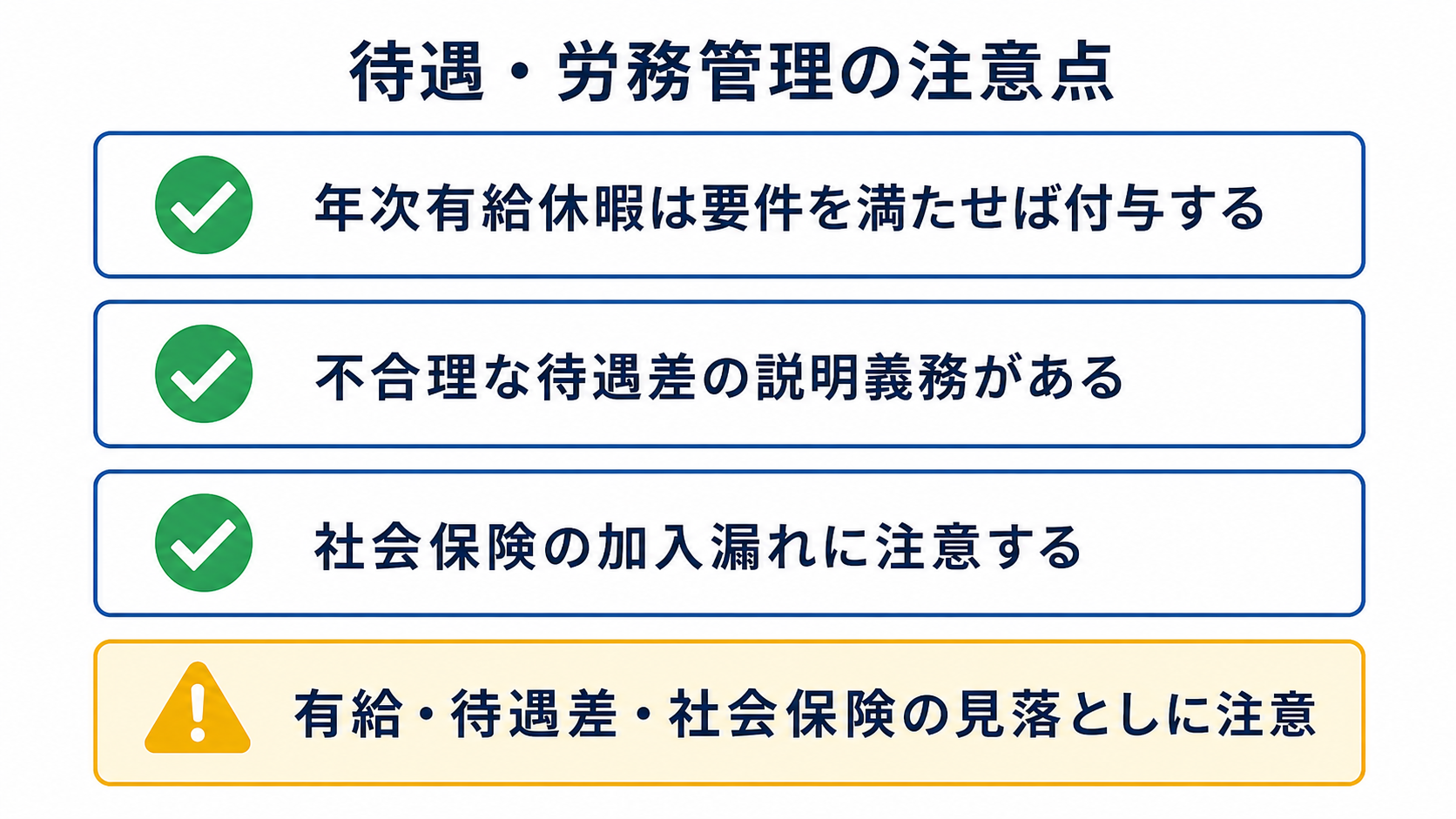 パート・アルバイトの待遇・労務管理の注意点チェックリスト図