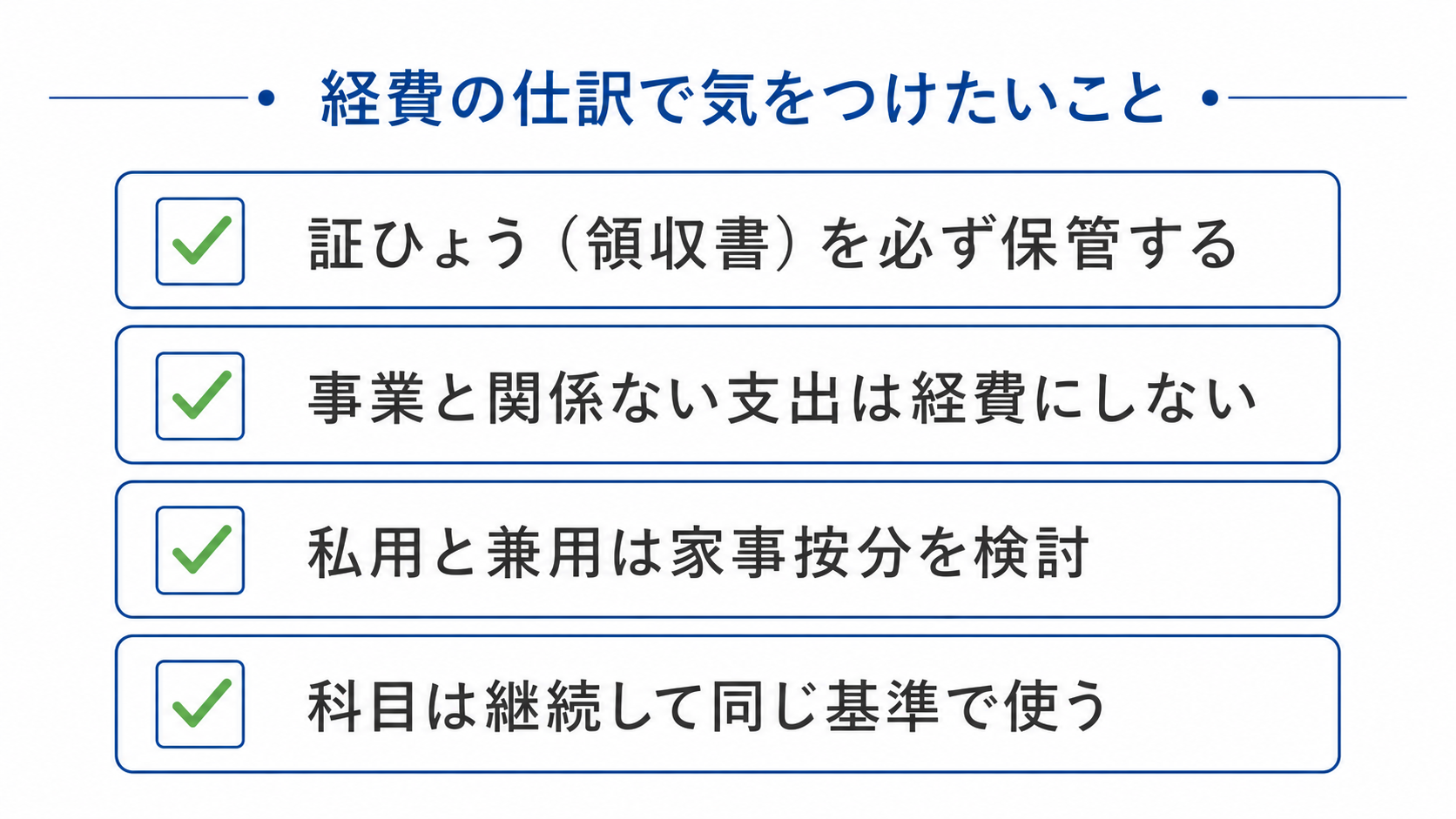 経費の仕訳で気をつけたいことをまとめたチェックリスト図