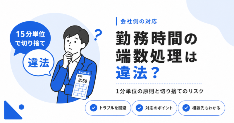 勤務時間の端数処理は違法かを解説する記事のアイキャッチ